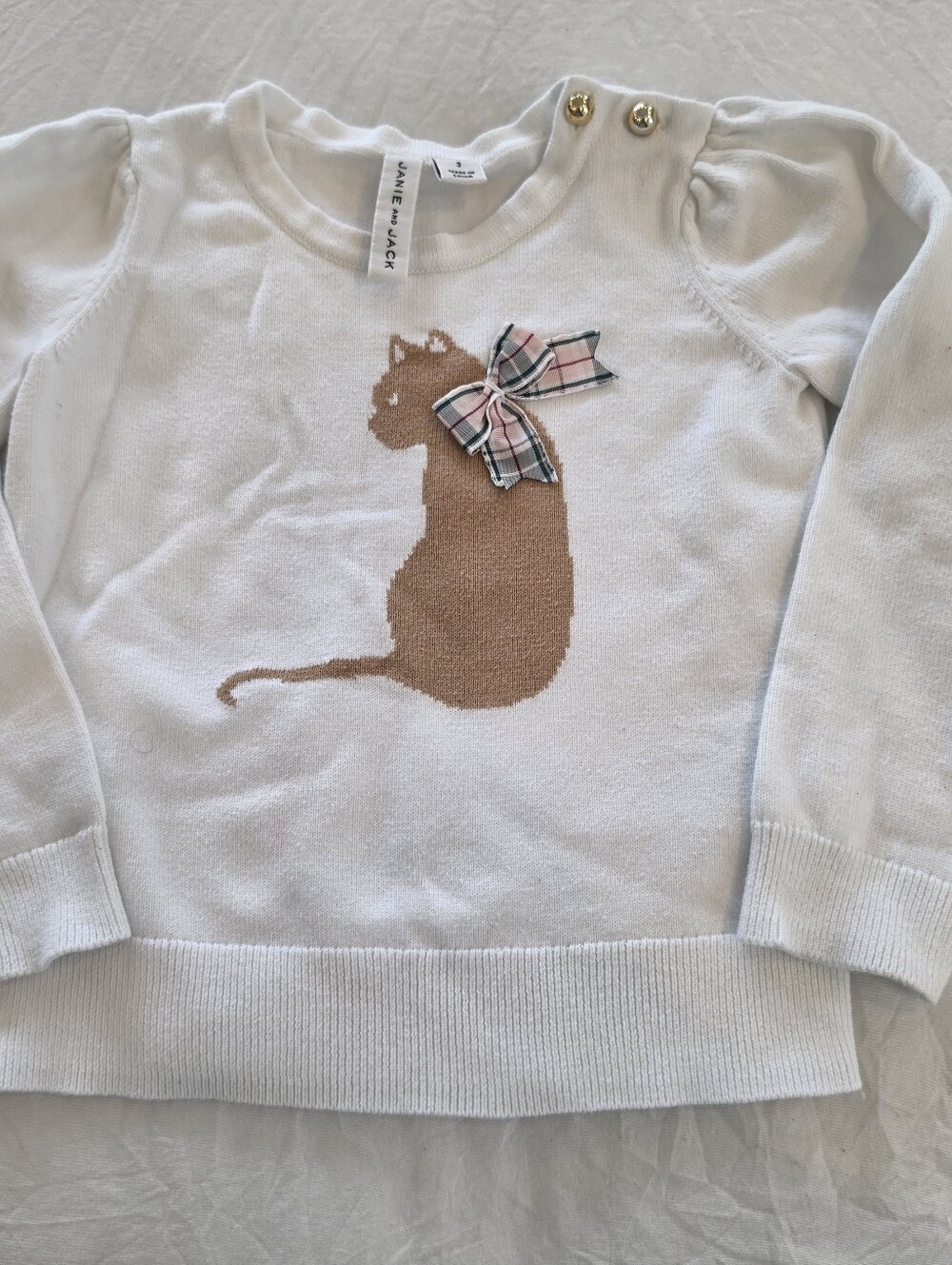Janie & Jack Cat Sweater with Bow Size 3